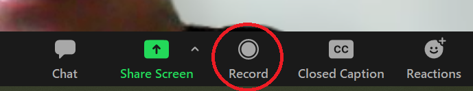 Kuvassa ympyröity kohta Record Zoom-tapaamisessa