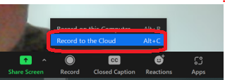 Kuvassa ympyröity kohta Record to the Cloud