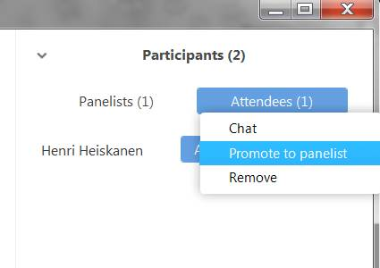 Roolin asettainen Webinaarin osallistujalle