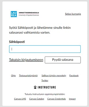 Unohtuneen salasanan pyytäminen sähköpostilla