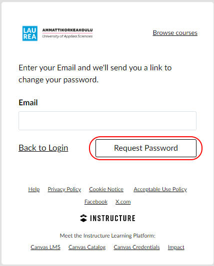 Request Password highlighted