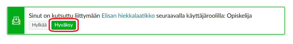 Hyväksy-painike ympyröitynä.