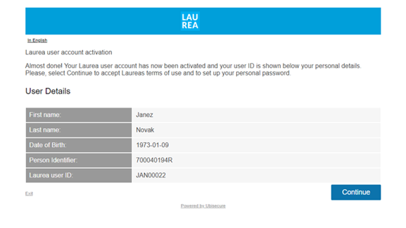 IAM portal page after user account activation, showing user details.