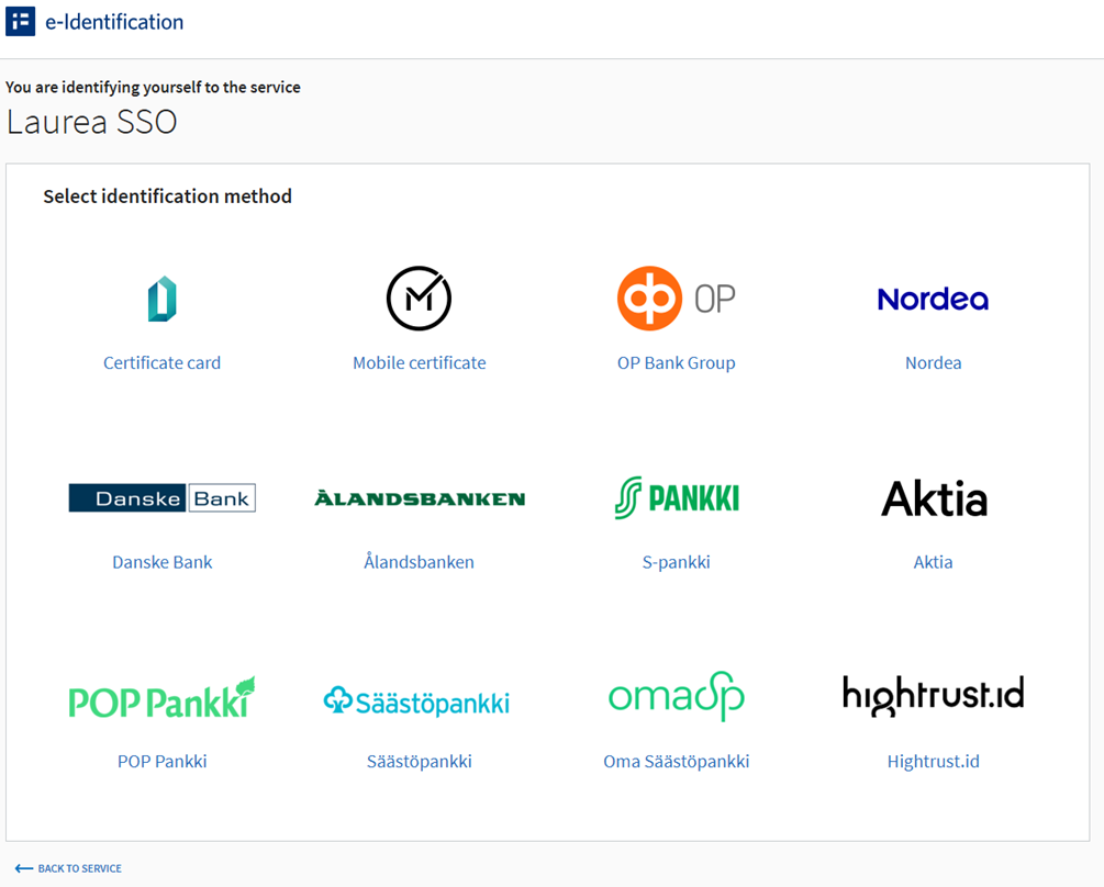 Suomi.fi authentication options in the IAM portal