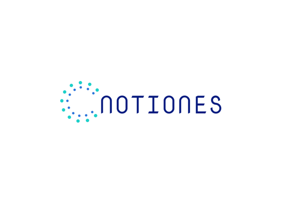 Logo with the text 'Notiones'. The text is in blue, surrounded by a circle of dots on the left side.