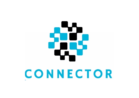 Logo, jossa on sinimustia palikoita muodostava kuvio ja alla sana 'CONNECTOR' sinisellä.