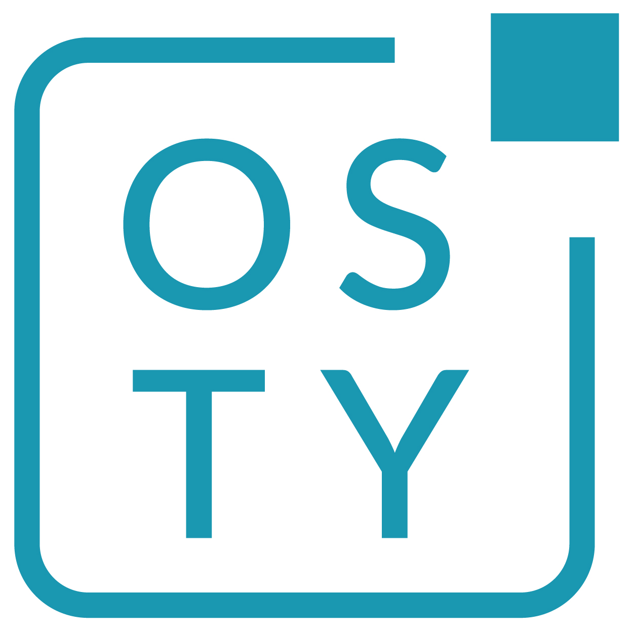 Osatyökykyisten työllistäminen -hankkeen logo, jossa on kirjaimet OSTY turkoosilla taustalla.