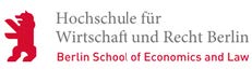Hochschule für Wirtschaft und Recht Berlin -logo, jossa punainen leijona ja teksti "Berlin School of Economics and Law".