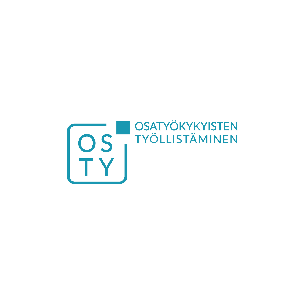 Logo, jossa lukee 'OSTY' ja 'Osatyökykyisten työllistäminen' sinisellä tekstillä valkoisella taustalla.