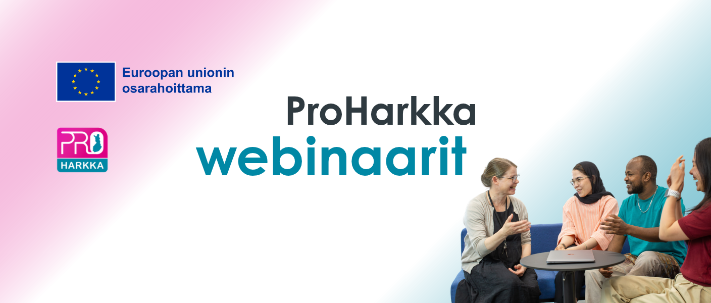 ProHarkka-webinaarit. Euroopan unionin osarahoittama ProHarkka-hanke. Kuvassa neljä henkilöä keskustelemassa pöydän ääressä.
